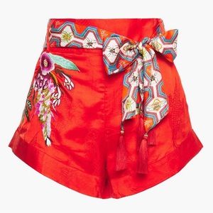 Beautiful Camilla Faraway Tree Silk Embroidered Shorts Silk Sash. Size XS. NWT.